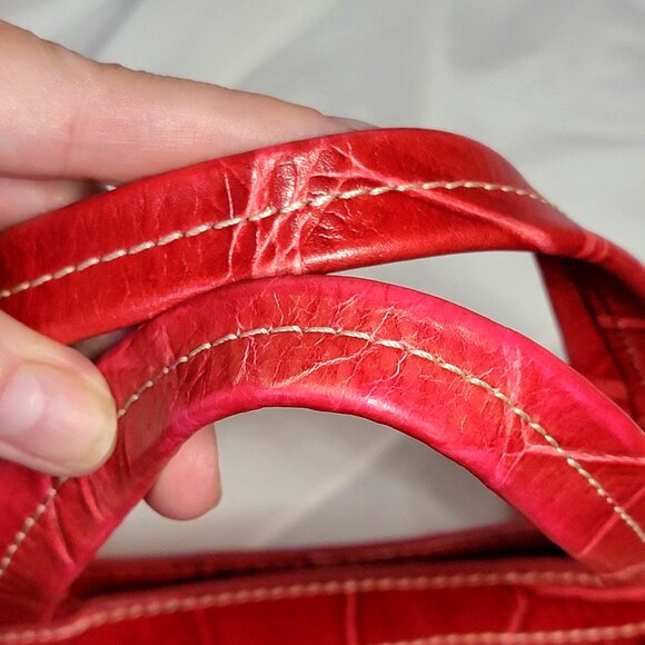 Dooney & Bourke Vintage Big Red Crocodile Embossed Leather Tote Bag, EUC - Picture 4 of 11